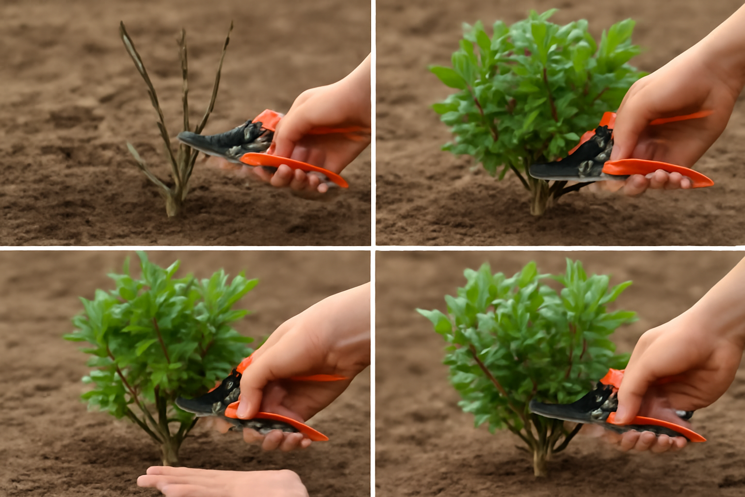 تصویر گام به گام از فرایند هرس نهال زرشک که شامل مراحل حذف شاخههای خشک، شکلدهی و هرس سالانه با استفاده از قیچی باغبانی است nahalvand.com