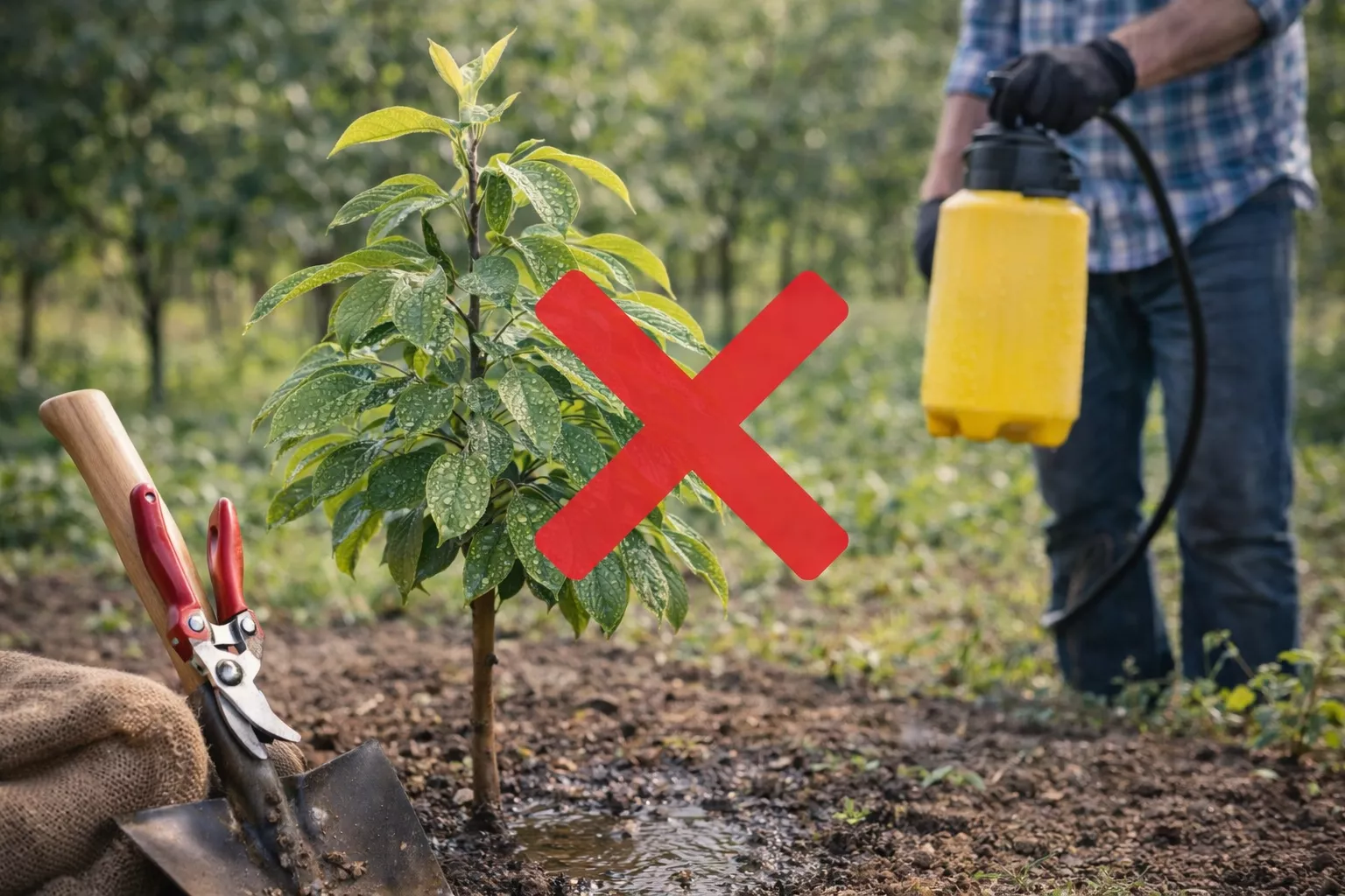 عدم هرس و جابهجایی نهال پس از سمپاشی برای جلوگیری از آسیب و افزایش تنش گیاه www.nahalvand.com