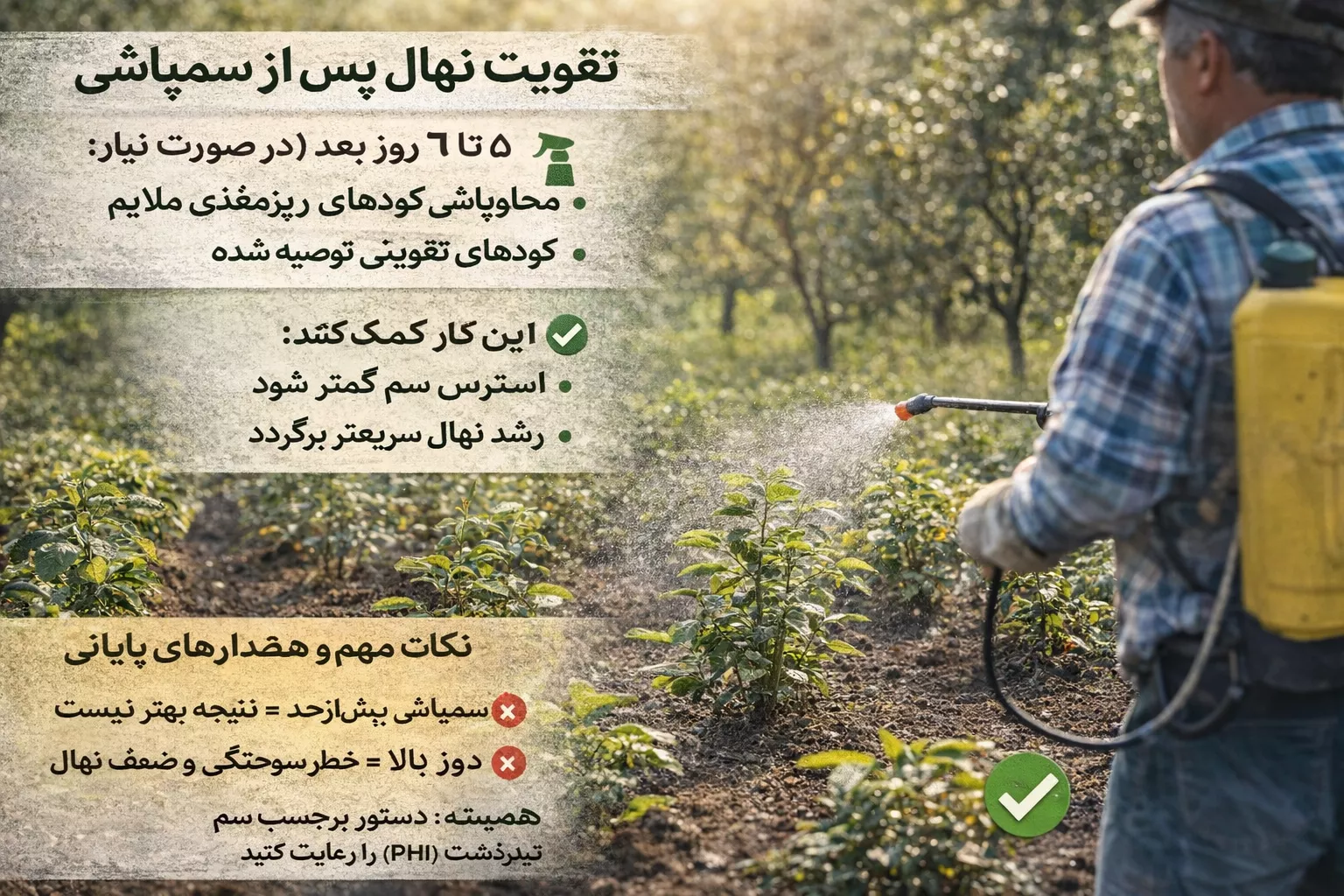 تقویت نهال پس از سمپاشی با محلولپاشی کودهای ریزمغذی برای کاهش استرس و بازگشت سریع رشد www.nahalvand.com