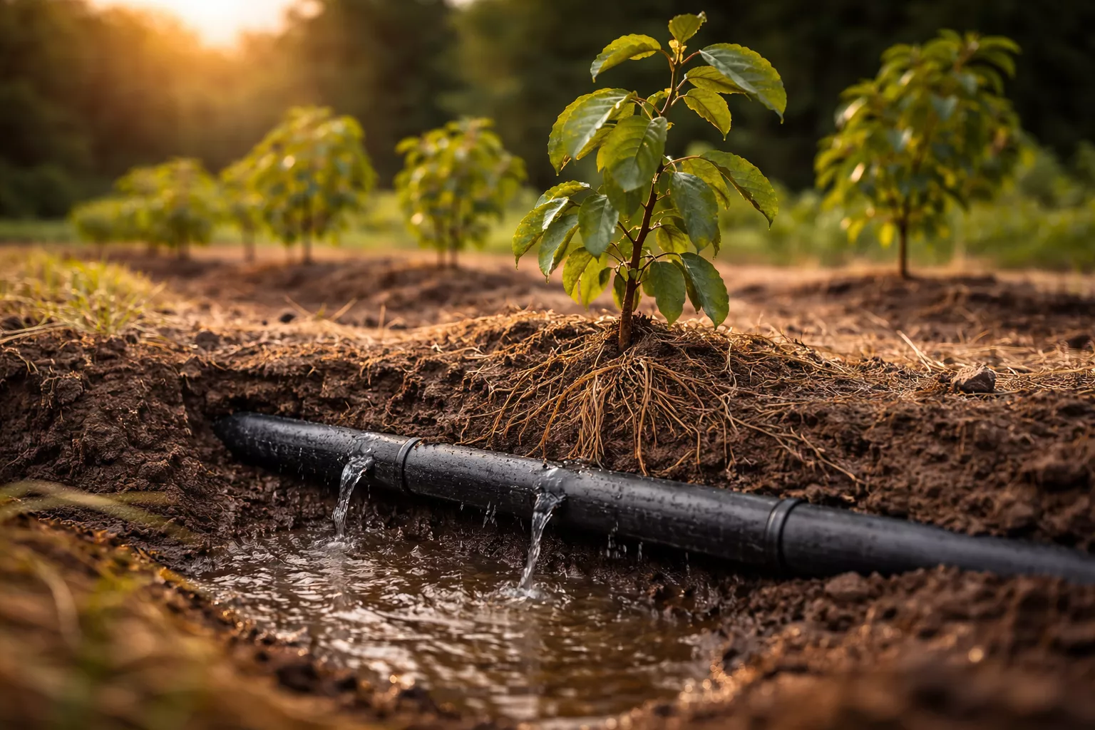 آبیاری زیرسطحی نهال عناب با لوله دفنشده در خاک و رساندن آب مستقیم به ریشه www.nahalvand.com